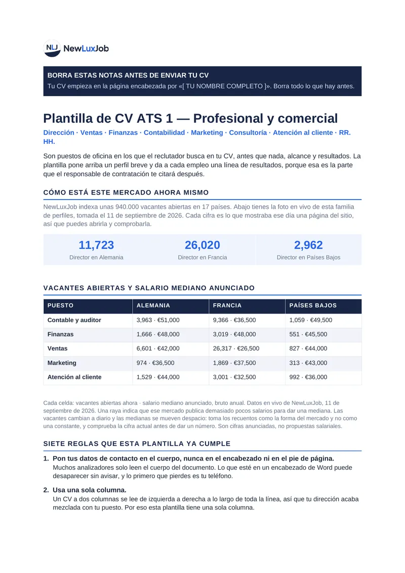 Plantillas de CV compatibles con ATS, página 1