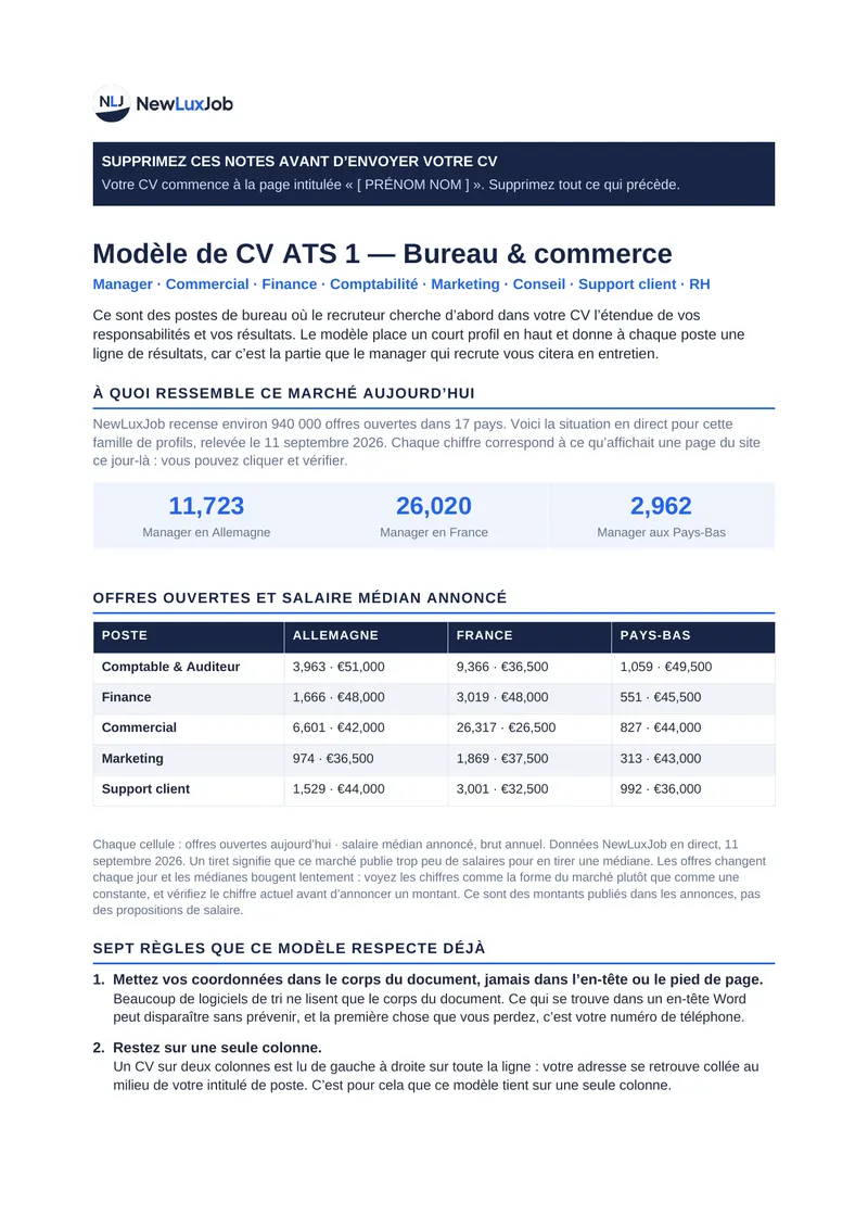 Modèles de CV compatibles ATS, page 1