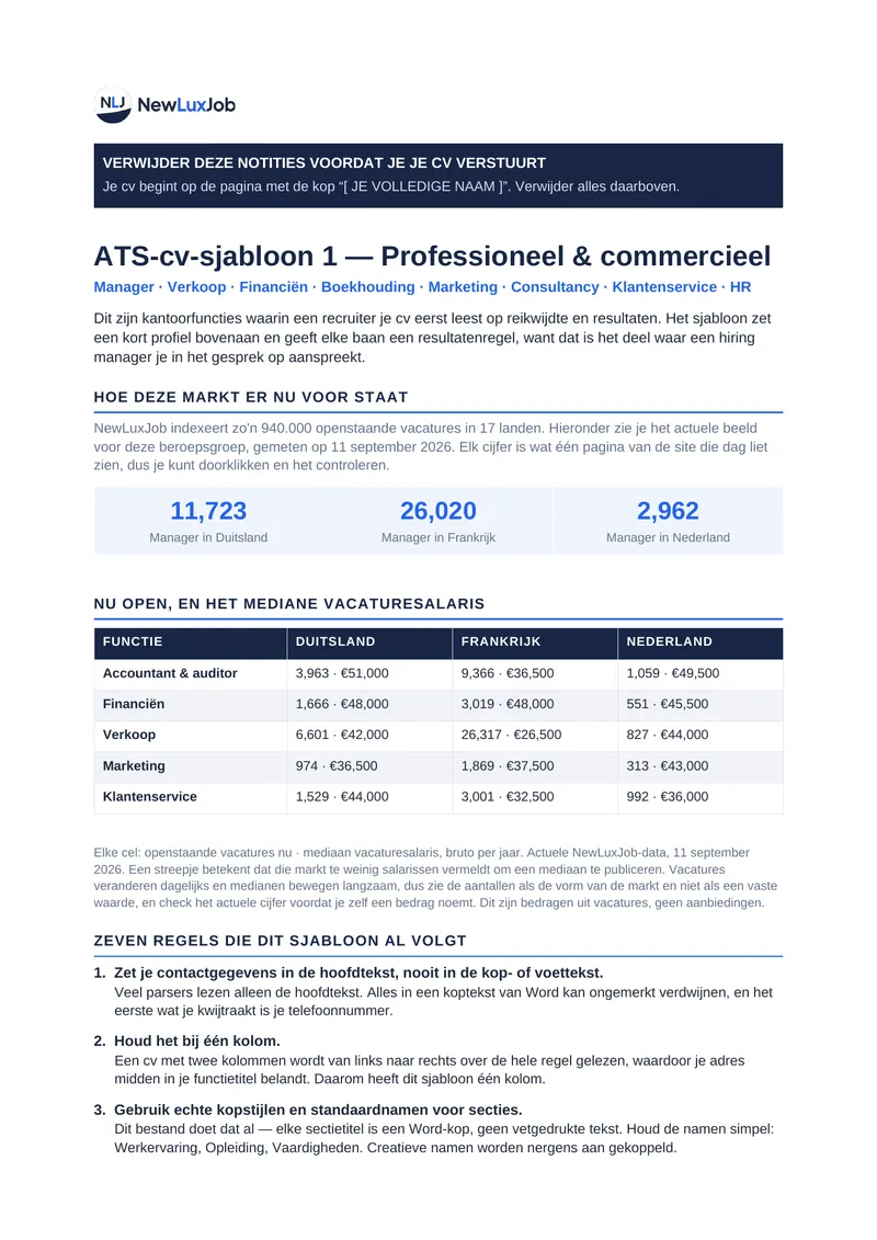 ATS-vriendelijke cv-sjablonen, pagina 1