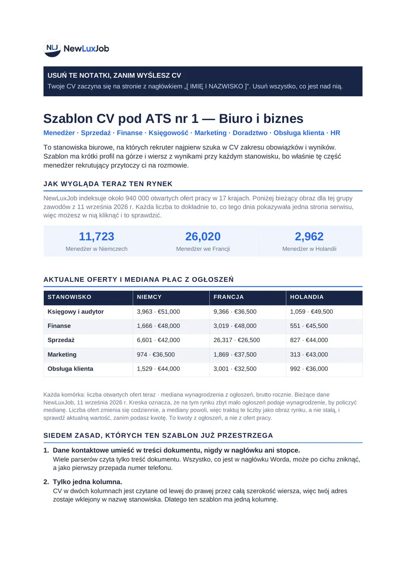 Szablony CV przyjazne dla ATS, strona 1