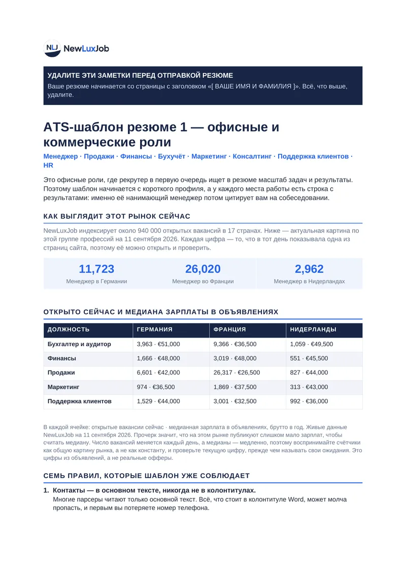 Шаблоны резюме под ATS, страница 1