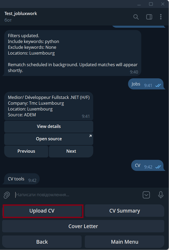 CV section buttons